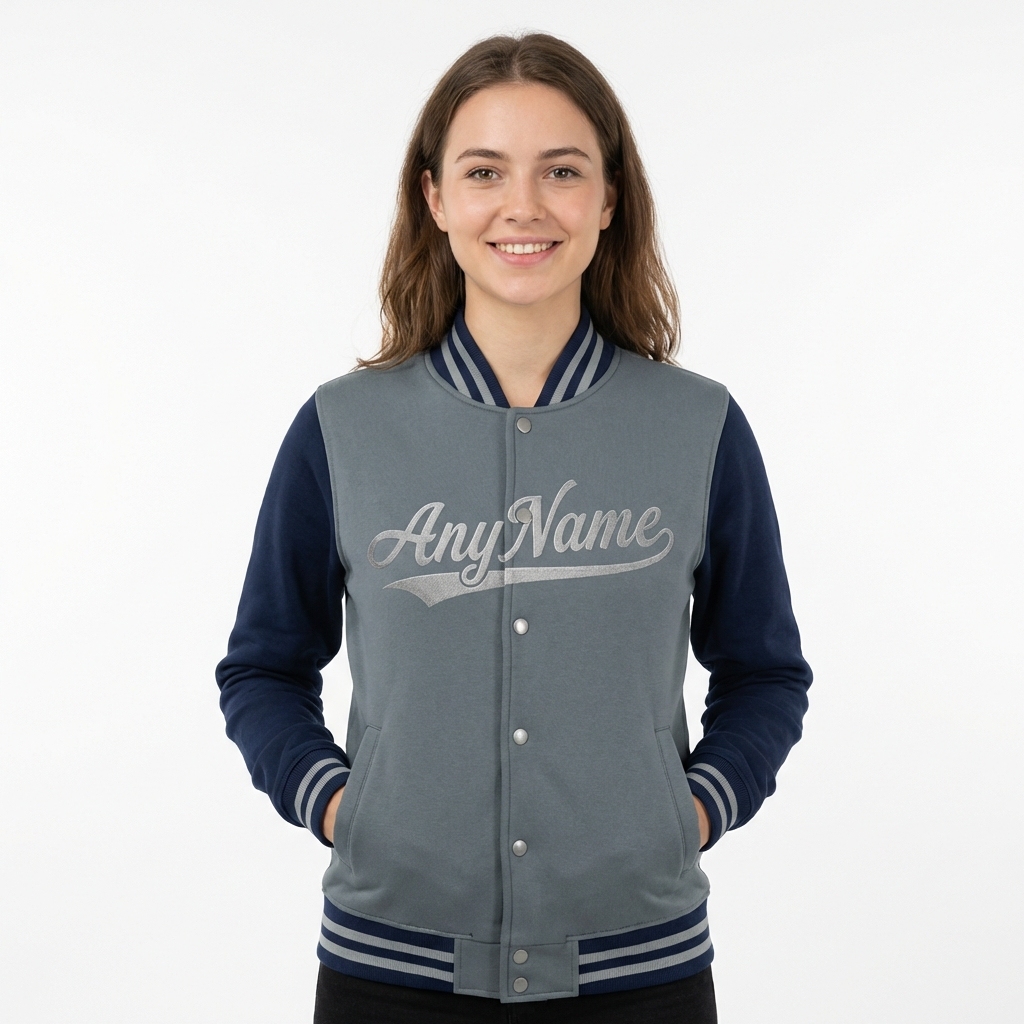 Custom Grey & Sliver/Blue Raglan Sleeves Full-Snap Fleece Jacket