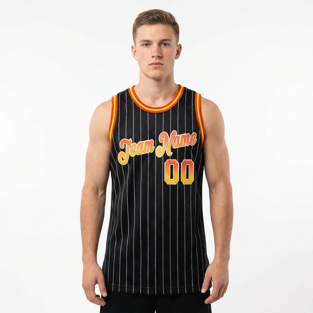 Custom Black & Orange/White Pinstripes Basketball City Edition Jersey