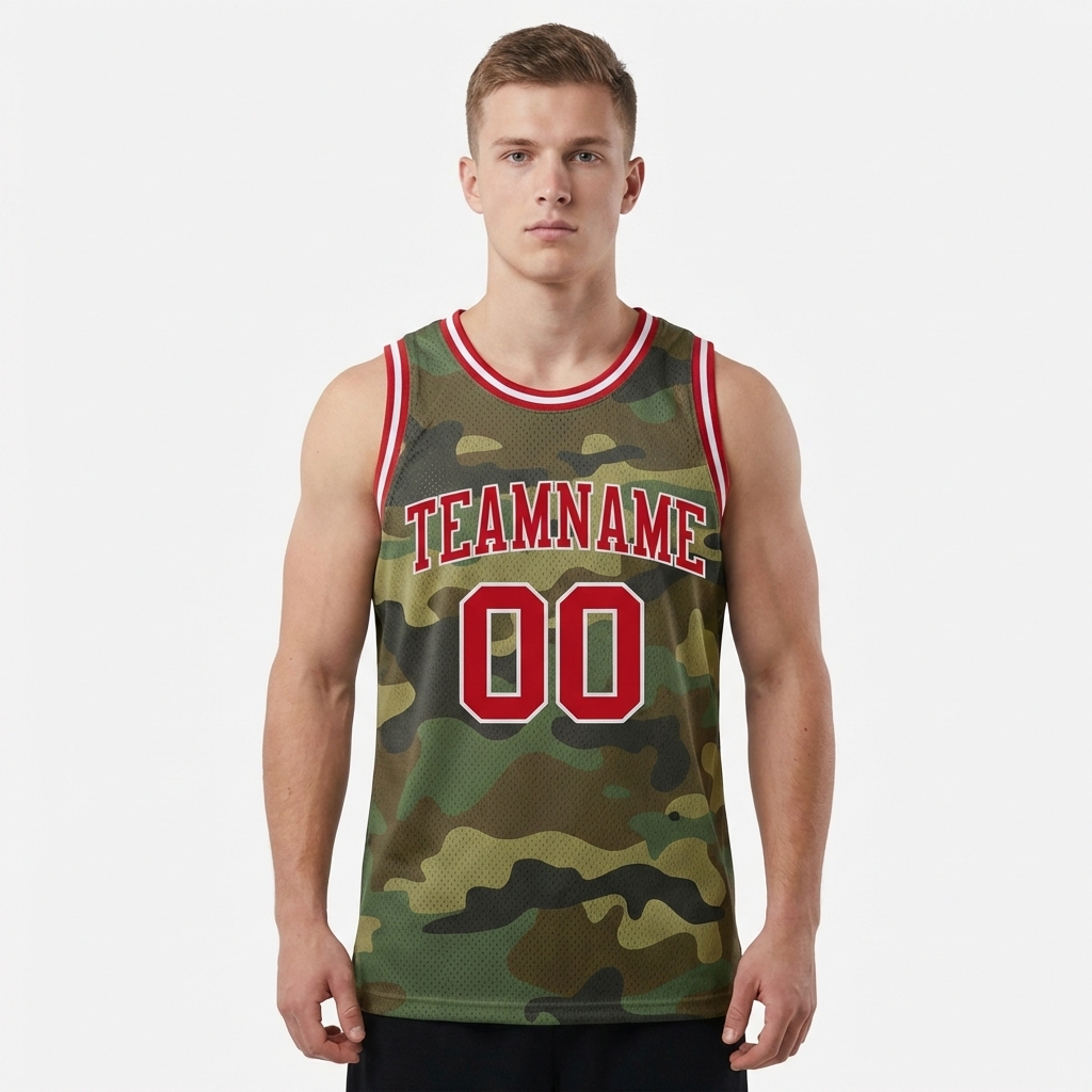 Custom Camo Red & White Salute To Service Basketball City Edition Jersey