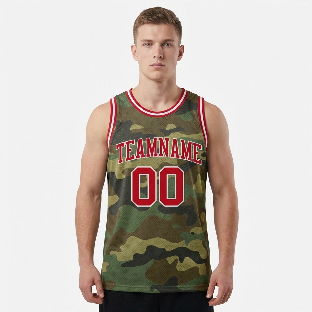 Custom Camo Red & White Salute To Service Basketball City Edition Jersey