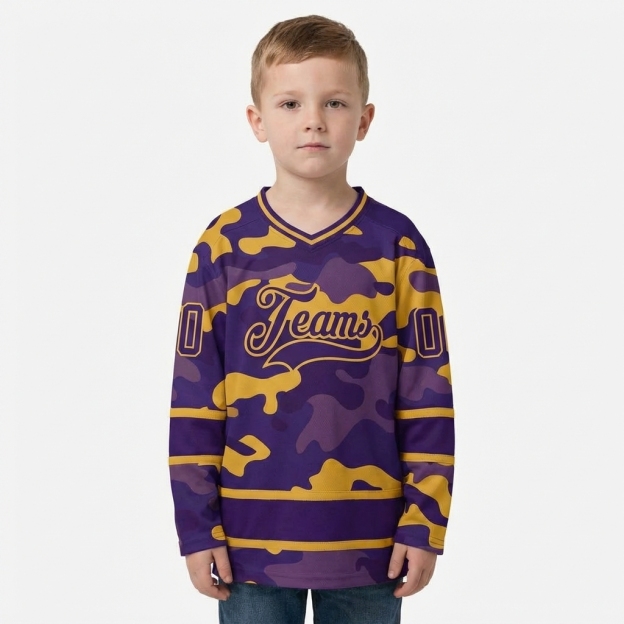 Custom Camo Purple & Gold Salute To Service Hockey Jersey