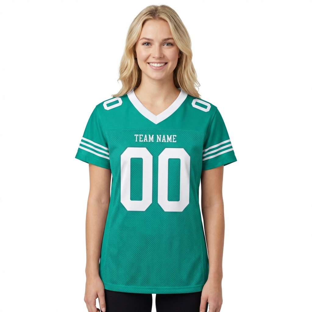 Custom Aqua & White Three Stripes Sleeves Football Jersey