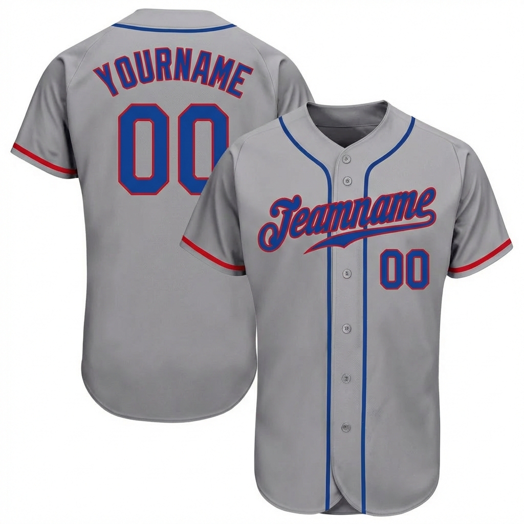 Custom Grey & Blue/Red Baseball Jersey