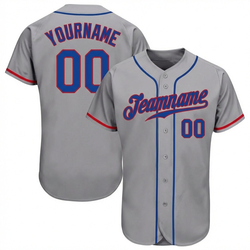 Custom Grey & Blue/Red Baseball Jersey