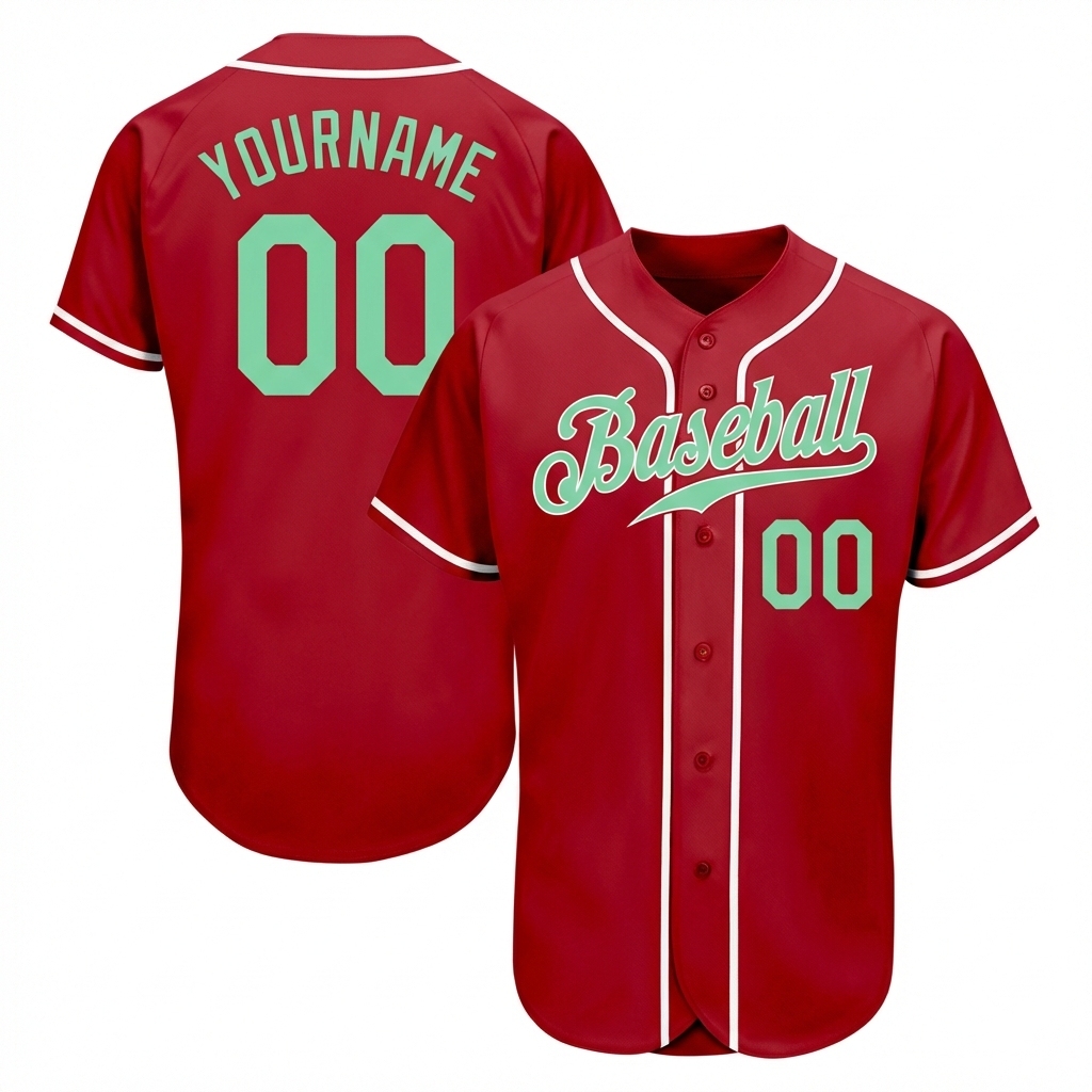 Custom Red & Aqua/White Baseball Jersey