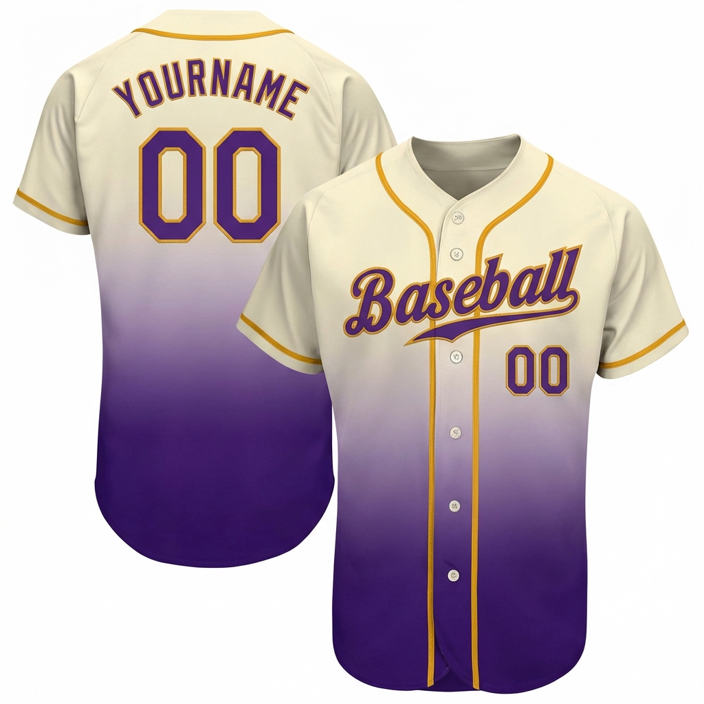 Custom Cream & Purple/Gold Gradient Baseball Jersey