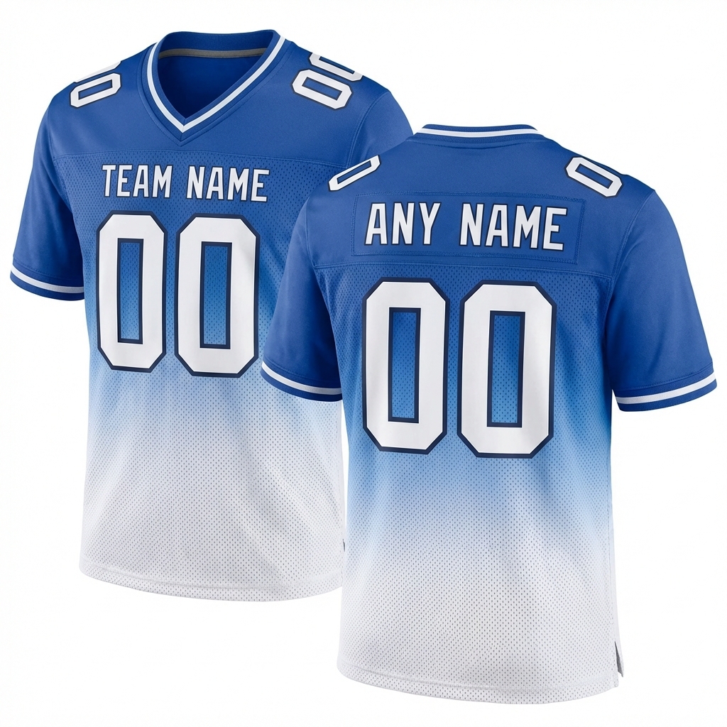 Custom Blue & White/Navy Fade Fashion Football Jersey