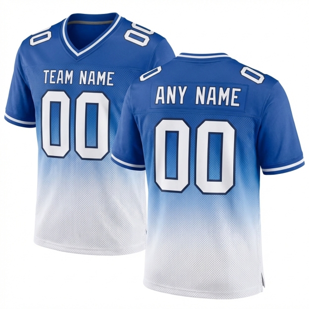 Custom Blue & White/Navy Fade Fashion Football Jersey