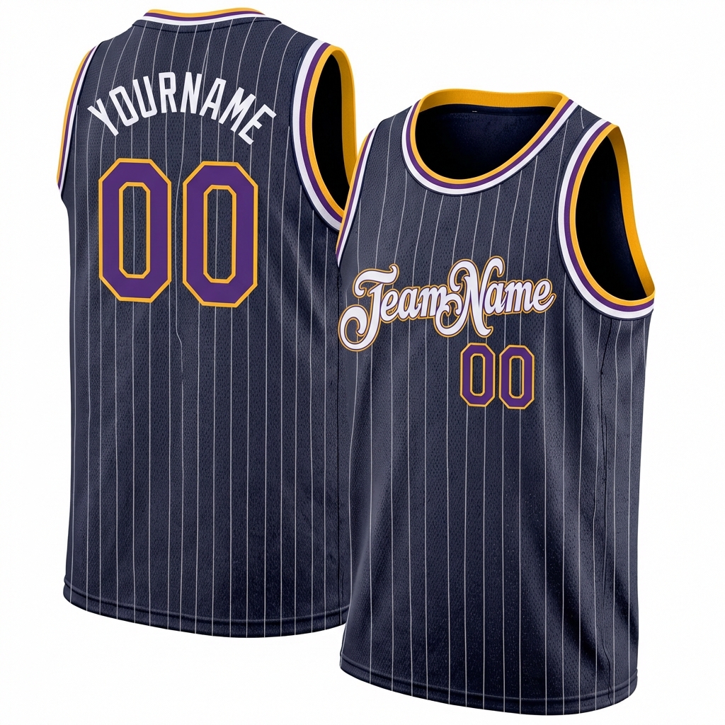 Custom Navy & White/Yellow Pinstripes Basketball City Edition Jersey