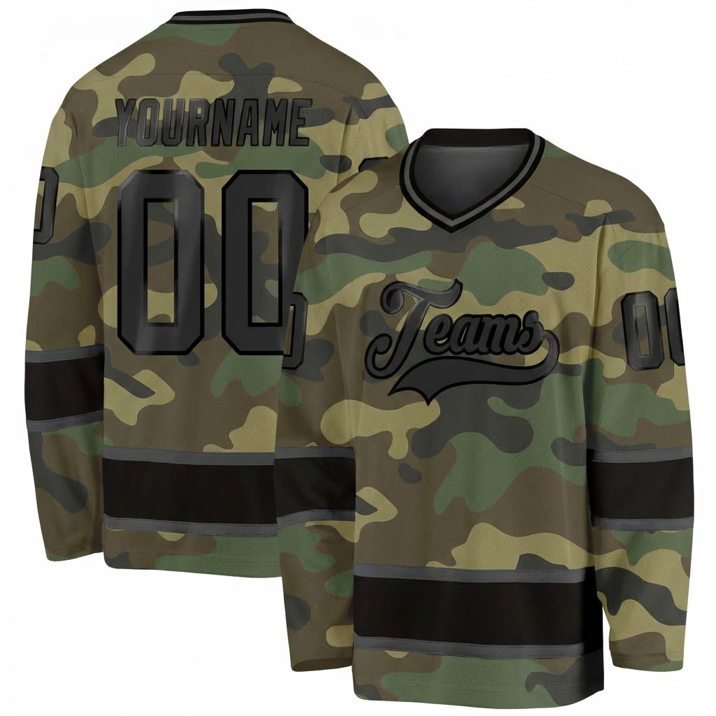 Custom Camo Black & Grey Salute To Service Hockey Jersey