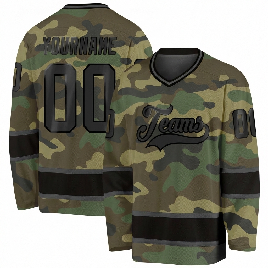Custom Camo Black & Grey Salute To Service Hockey Jersey