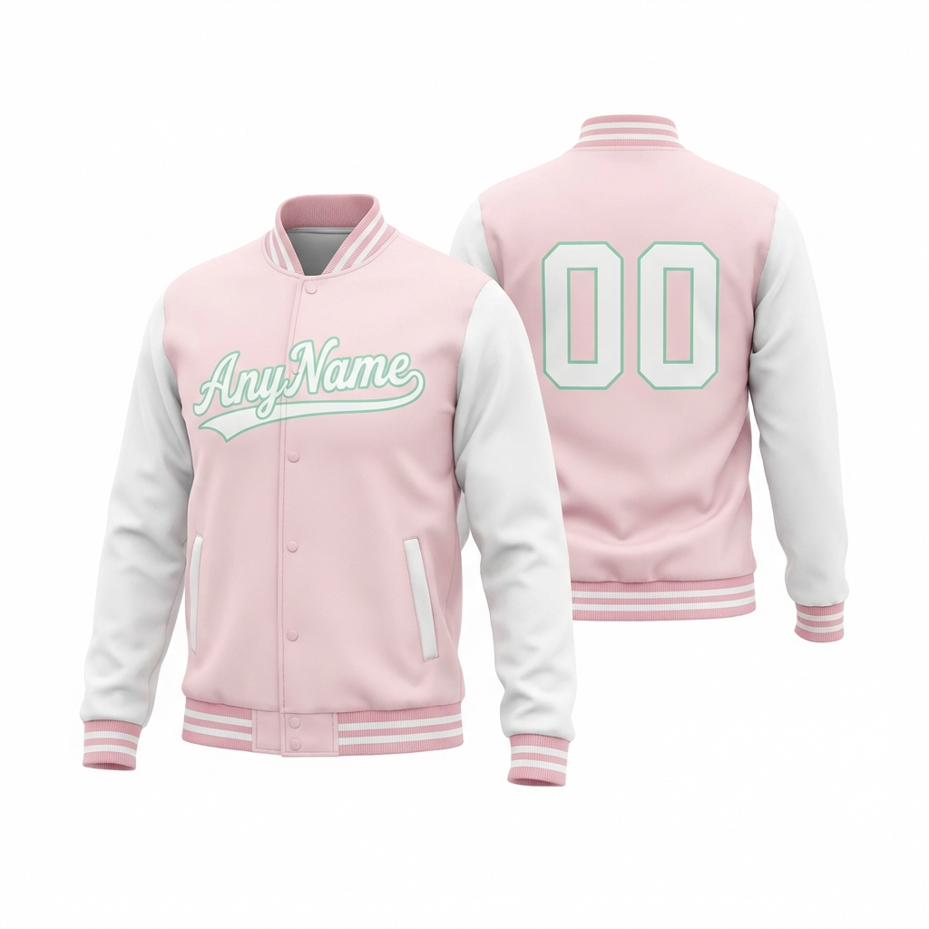 Custom Pink & Mint/White Raglan Sleeves Full-Snap Fleece Jacket