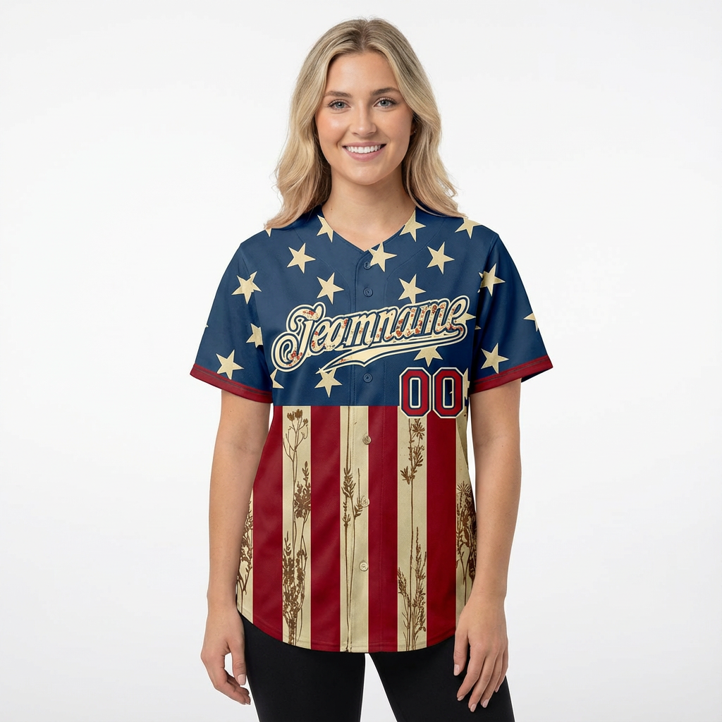 Custom White & Red/Navy 3D Flag Fashion Baseball Jersey