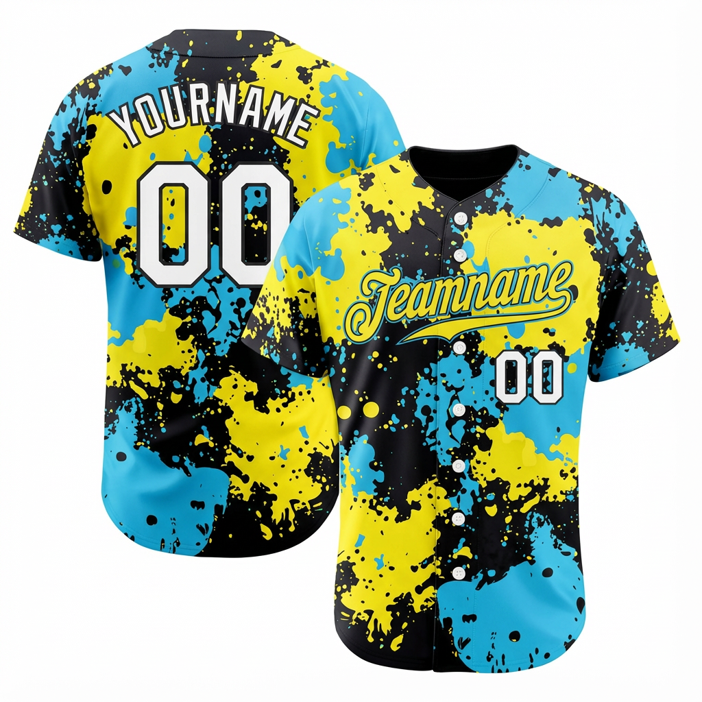 Custom Ink Splashes Blue Yellow&Black Baseball Jersey