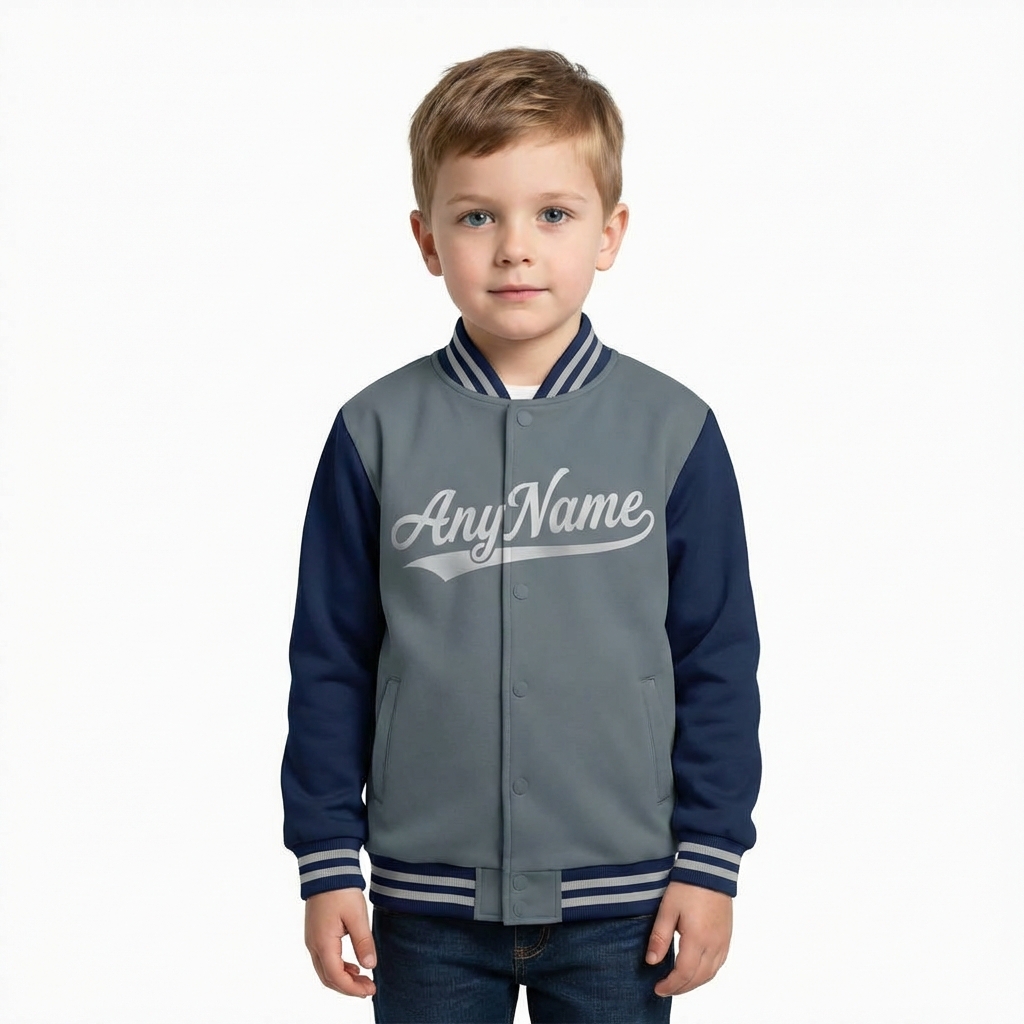 Custom Grey & Sliver/Blue Raglan Sleeves Full-Snap Fleece Jacket