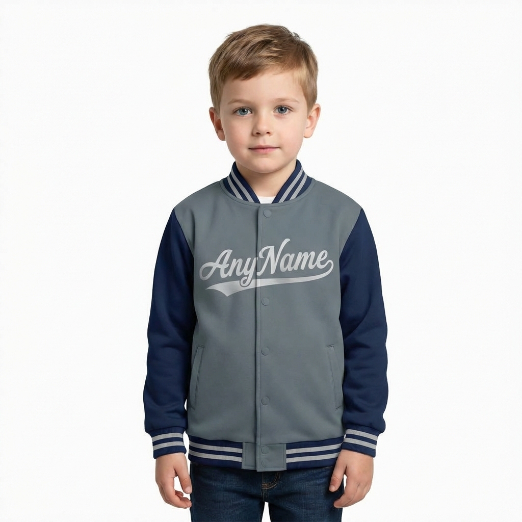 Custom Grey & Sliver/Blue Raglan Sleeves Full-Snap Fleece Jacket