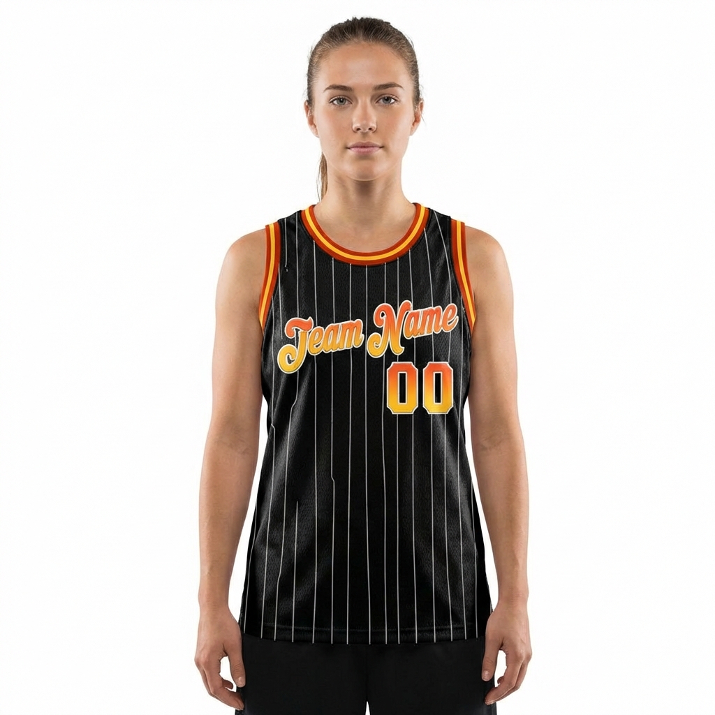 Custom Black & Orange/White Pinstripes Basketball City Edition Jersey