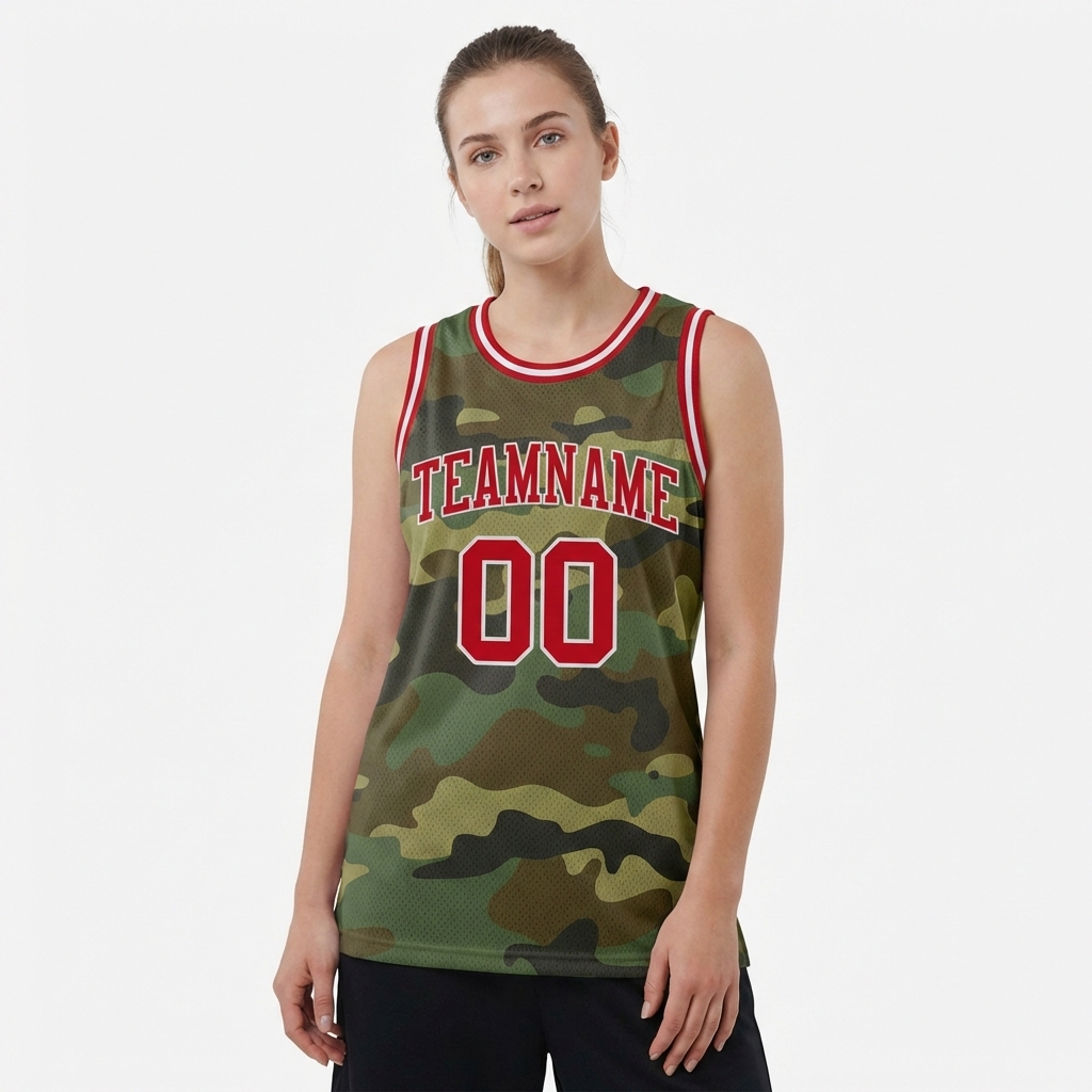 Custom Camo Red & White Salute To Service Basketball City Edition Jersey