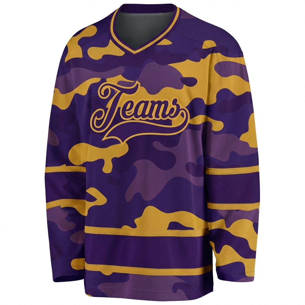 Custom Camo Purple & Gold Salute To Service Hockey Jersey