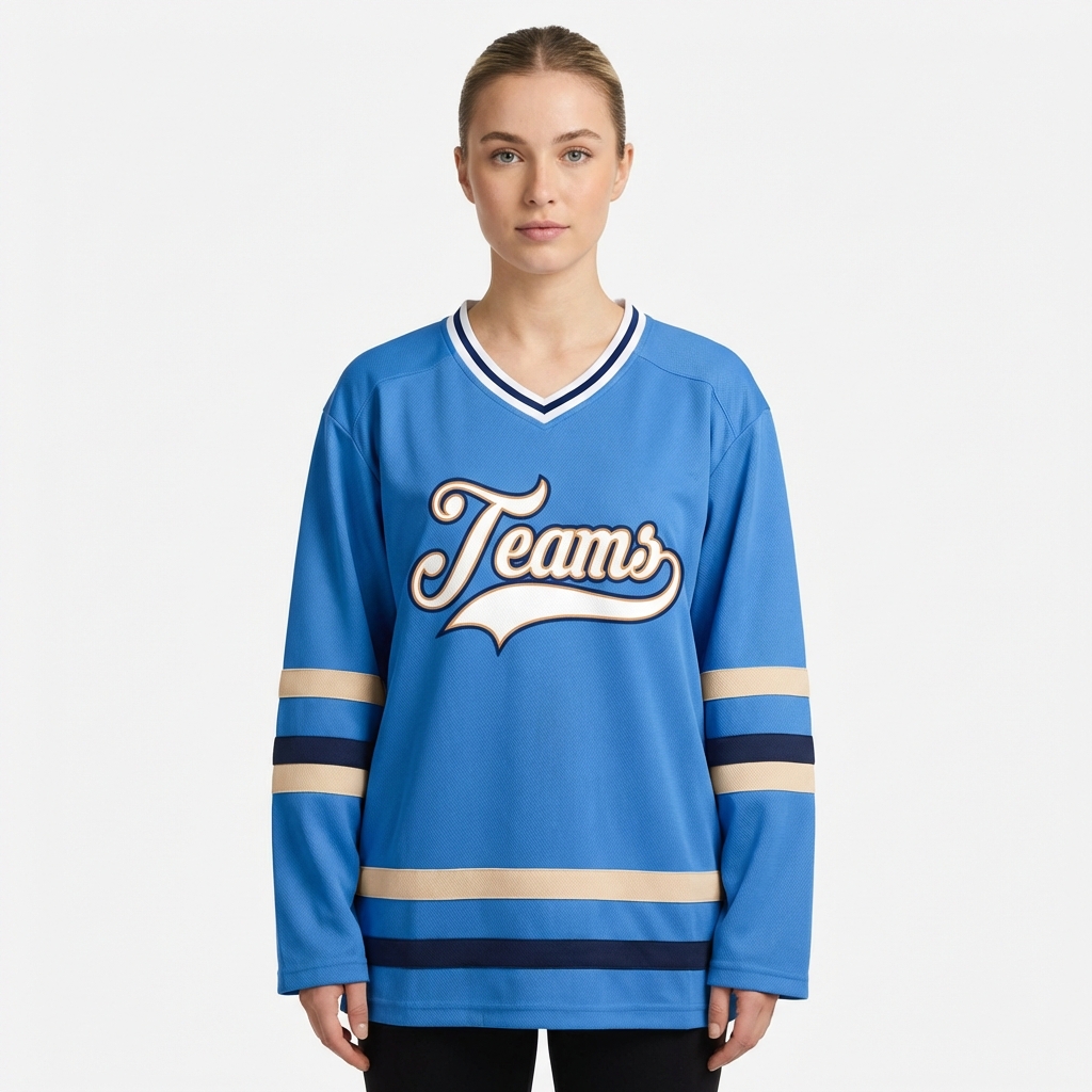 Custom Blue & White/Gold-Navy Hockey Jersey