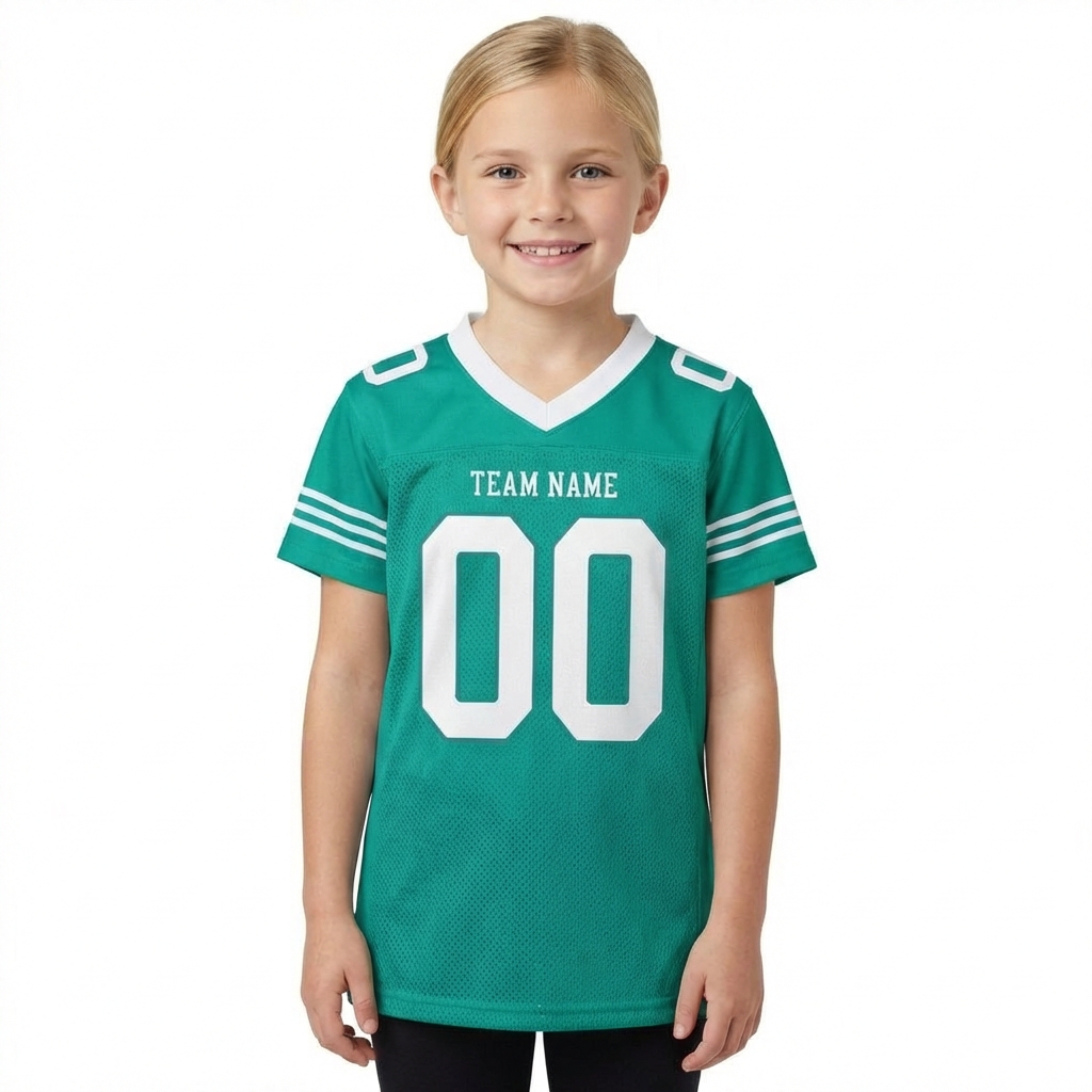 Custom Aqua & White Three Stripes Sleeves Football Jersey