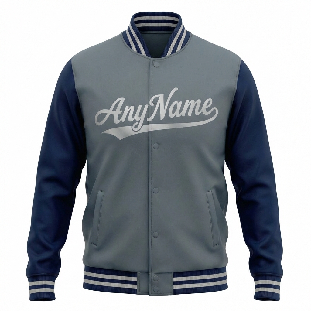 Custom Grey & Sliver/Blue Raglan Sleeves Full-Snap Fleece Jacket