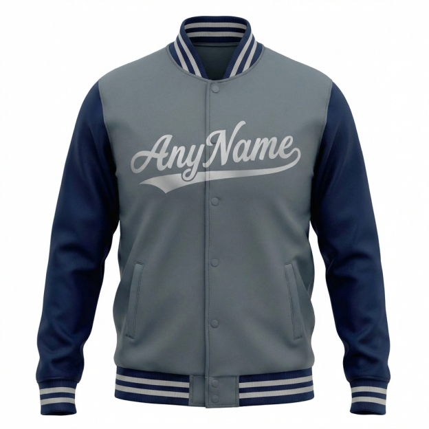 Custom Grey & Sliver/Blue Raglan Sleeves Full-Snap Fleece Jacket