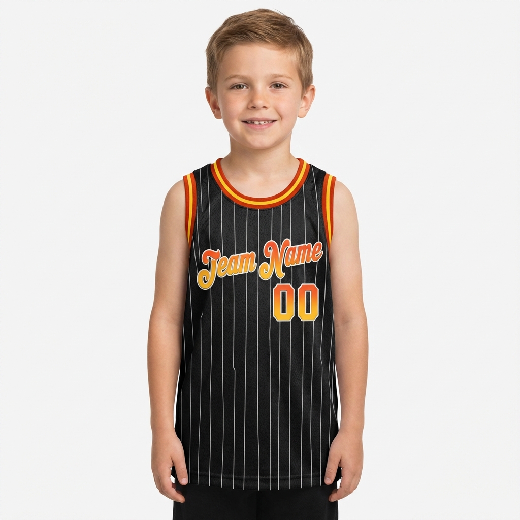 Custom Black & Orange/White Pinstripes Basketball City Edition Jersey