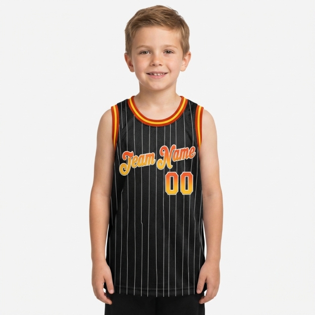 Custom Black & Orange/White Pinstripes Basketball City Edition Jersey