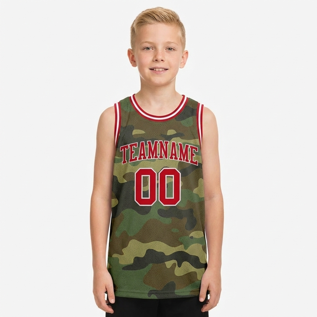 Custom Camo Red & White Salute To Service Basketball City Edition Jersey