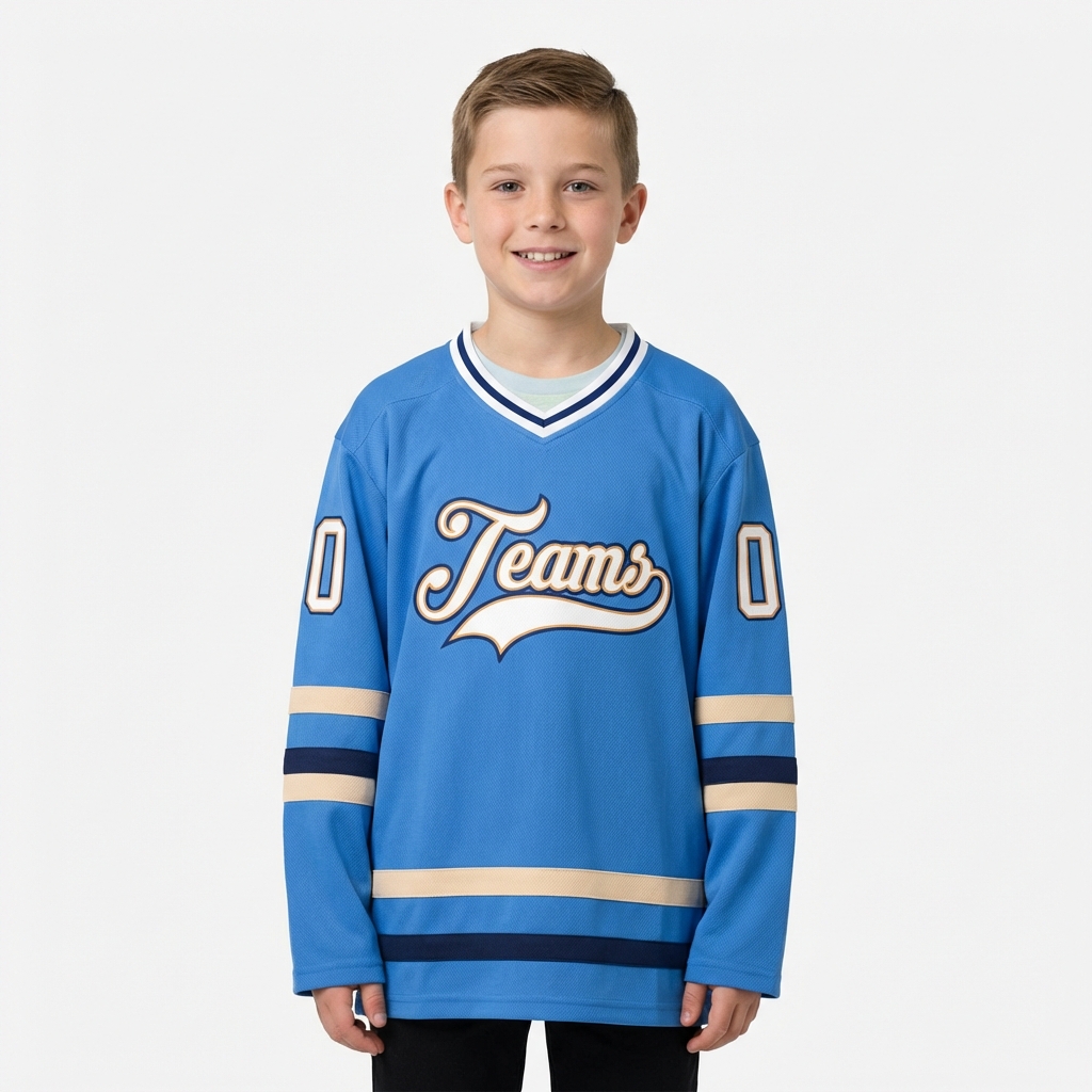 Custom Blue & White/Gold-Navy Hockey Jersey