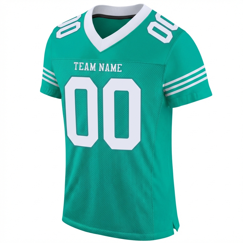 Custom Aqua & White Three Stripes Sleeves Football Jersey