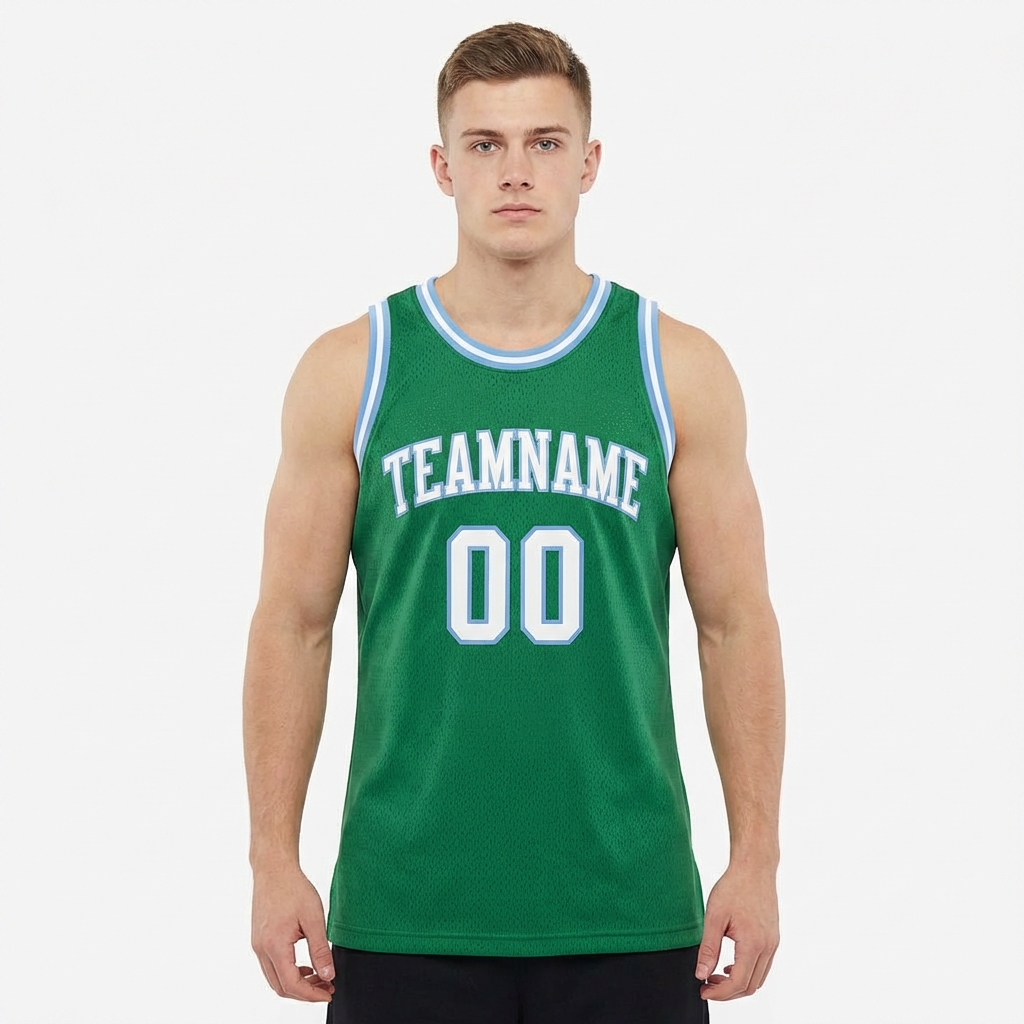 Custom Kelly Green & White/Blue Basketball City Edition Jersey