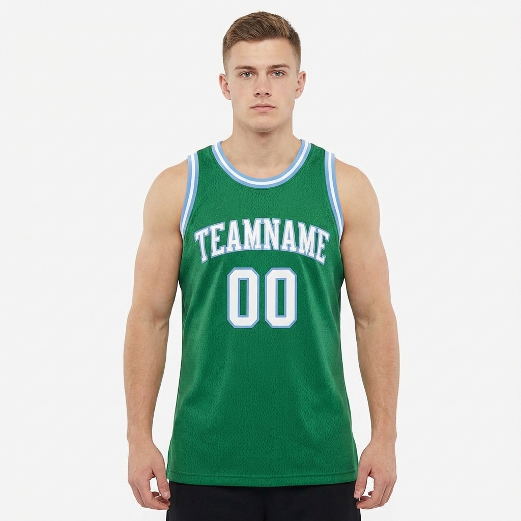 Custom Kelly Green & White/Blue Basketball City Edition Jersey