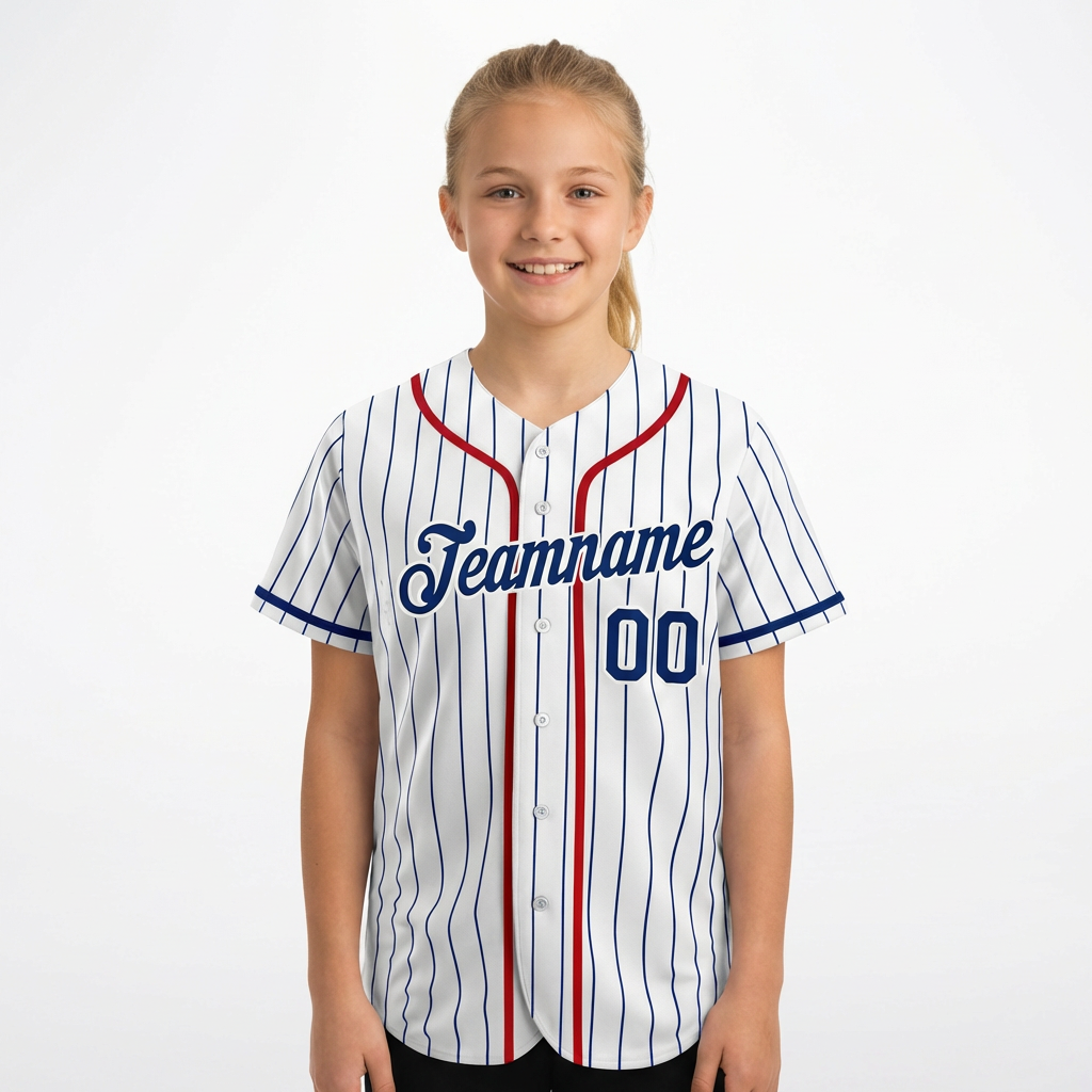 Custom White & Red/Royal Blue Pinstripes Baseball Jersey