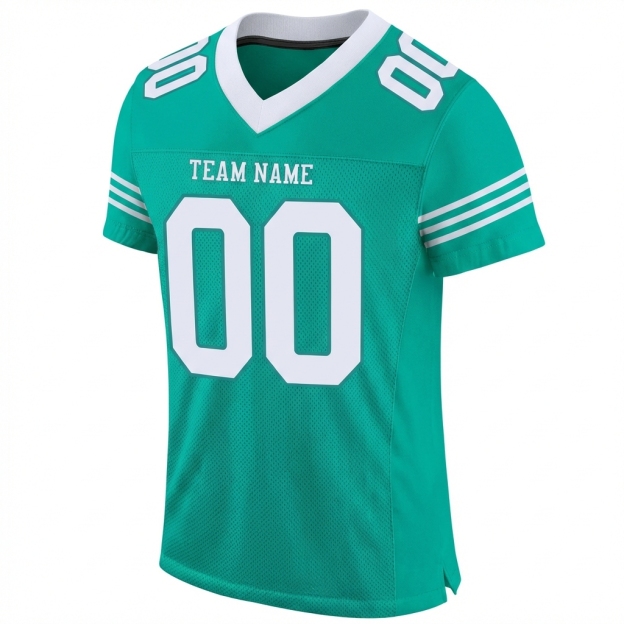 Custom Aqua & White Three Stripes Sleeves Football Jersey