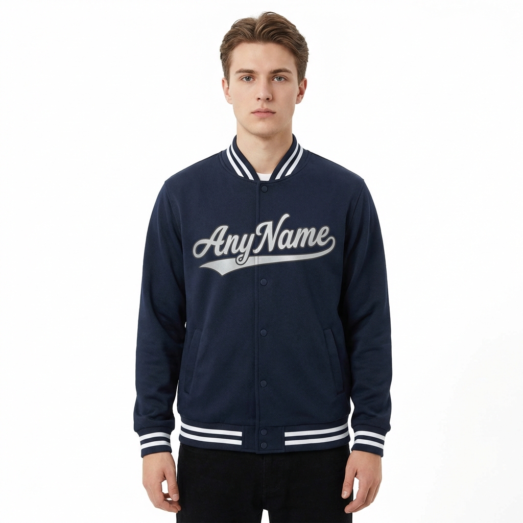 Custom Dark Grey & White Full-Snap Fleece Jacket