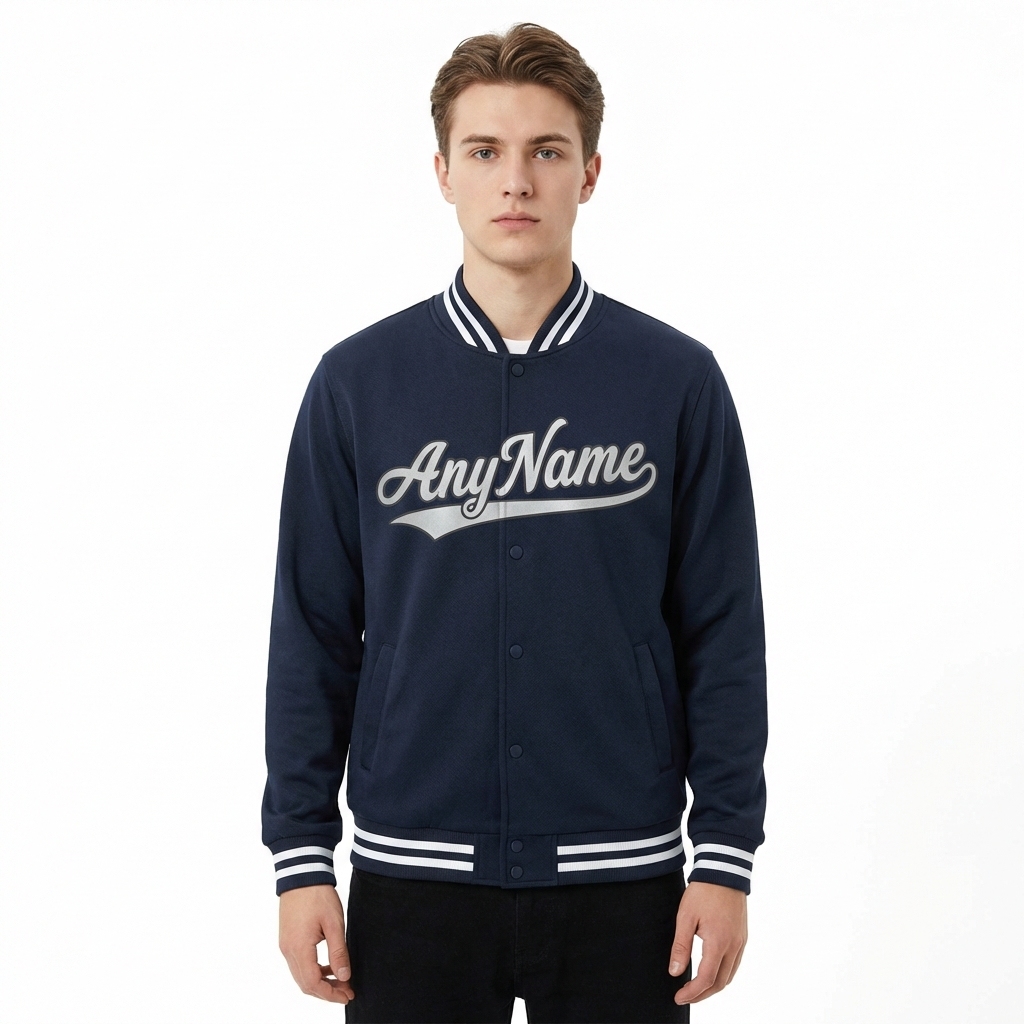 Custom Dark Grey & White Full-Snap Fleece Jacket