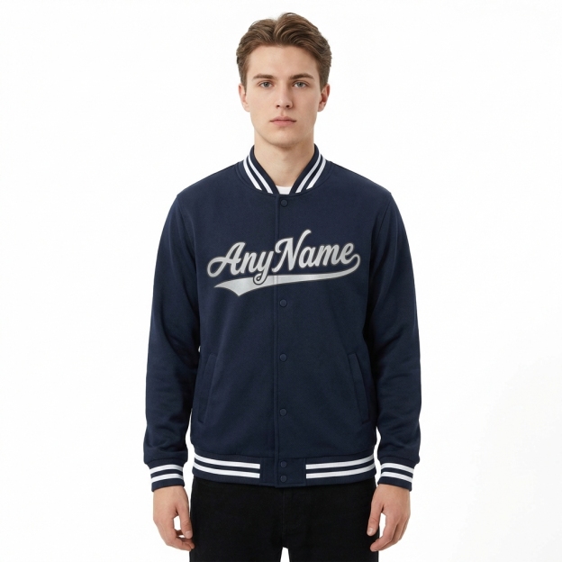 Custom Dark Grey & White Full-Snap Fleece Jacket