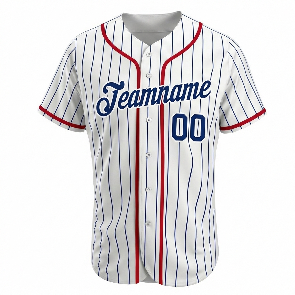 Custom White & Red/Royal Blue Pinstripes Baseball Jersey