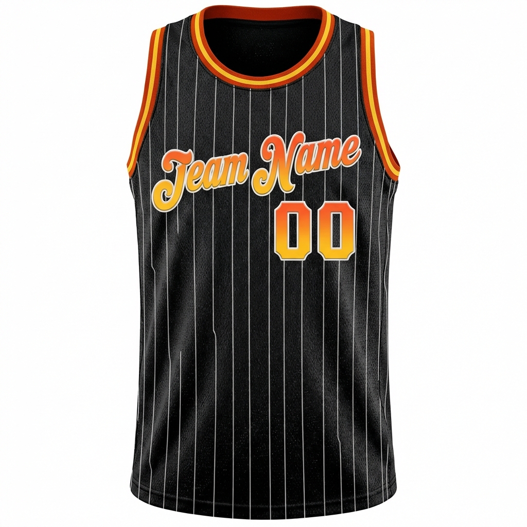 Custom Black & Orange/White Pinstripes Basketball City Edition Jersey