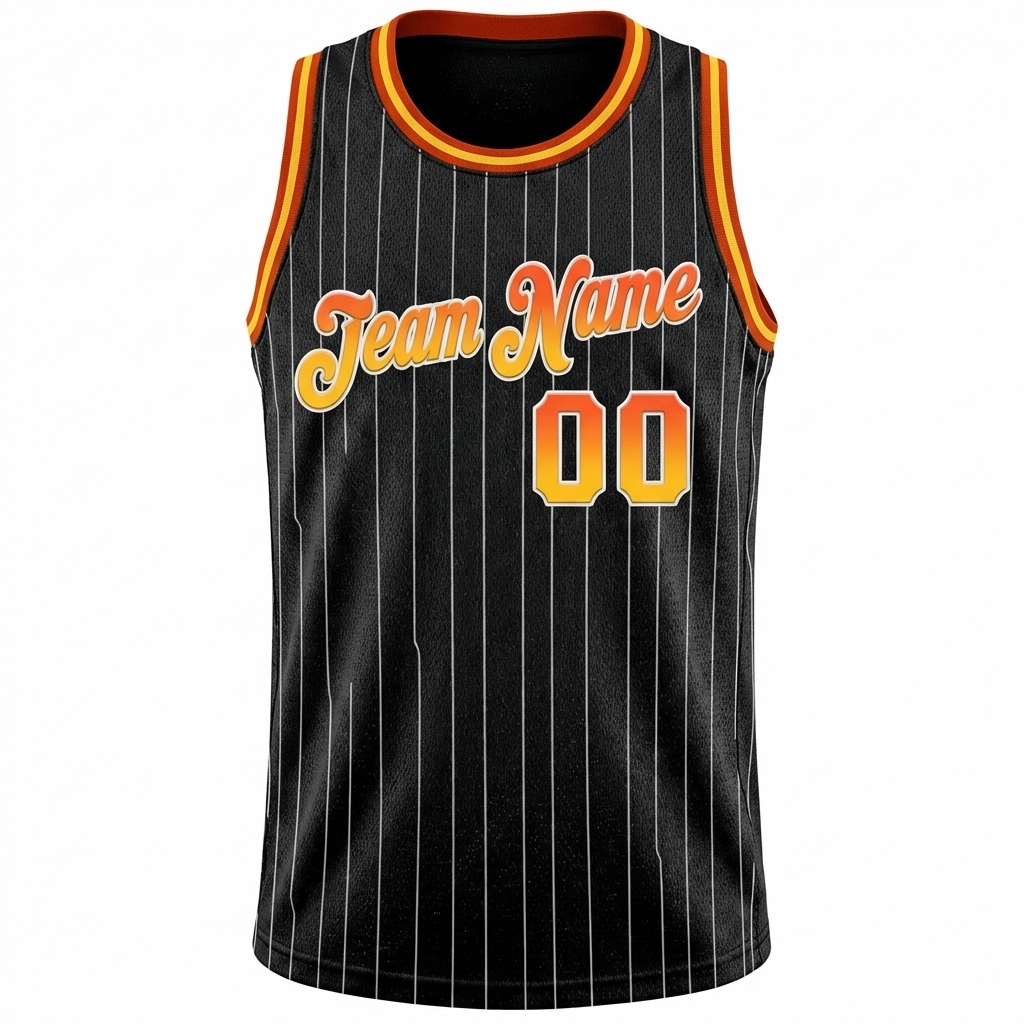 Custom Black & Orange/White Pinstripes Basketball City Edition Jersey