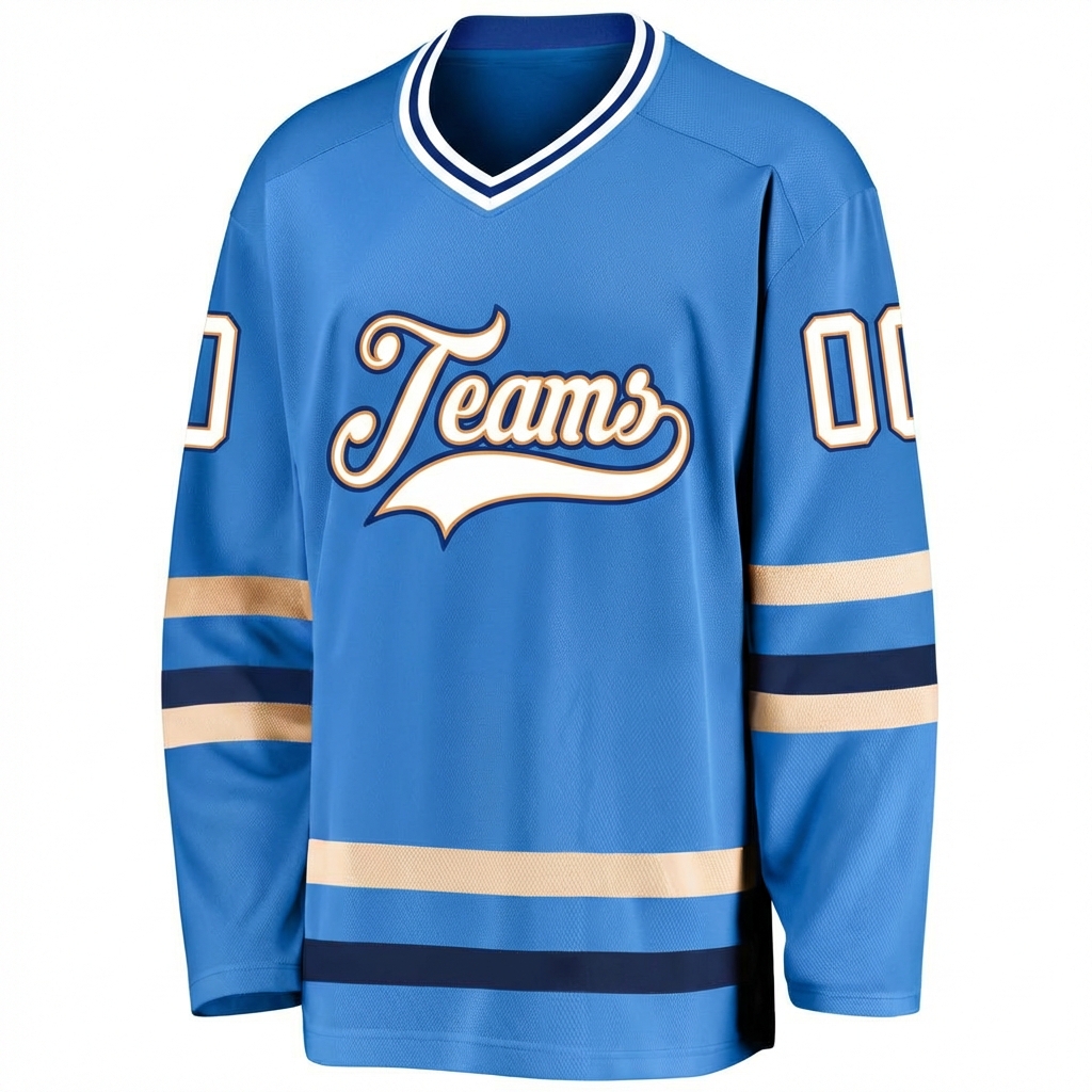 Custom Blue & White/Gold-Navy Hockey Jersey