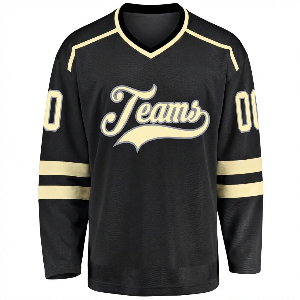 Custom Black & Cream/Grey Hockey Jersey