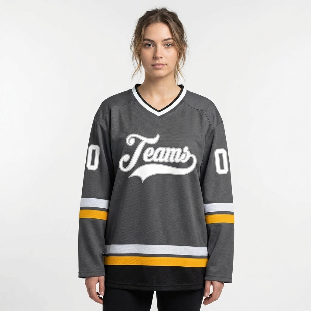 Custom Dark Grey & White Hockey Jersey