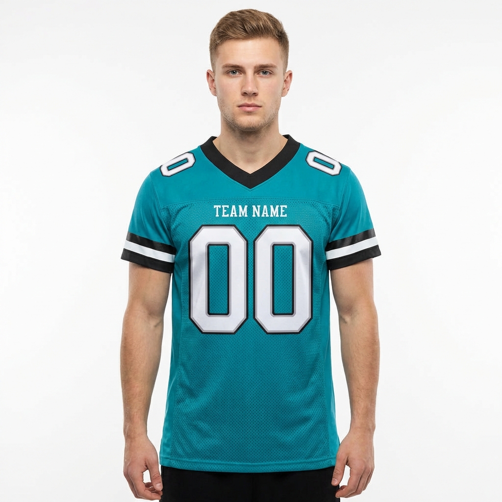 Custom Aqua & White/Black Football Jersey