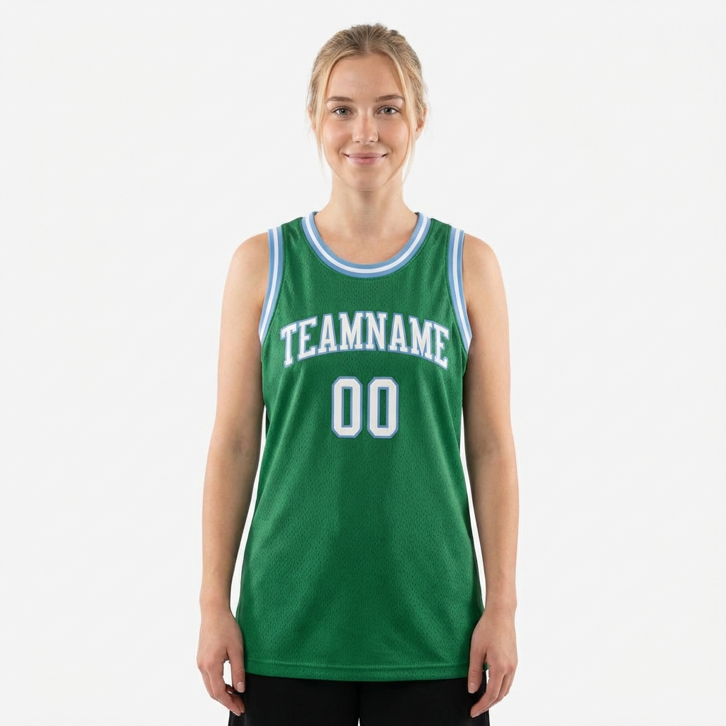 Custom Kelly Green & White/Blue Basketball City Edition Jersey