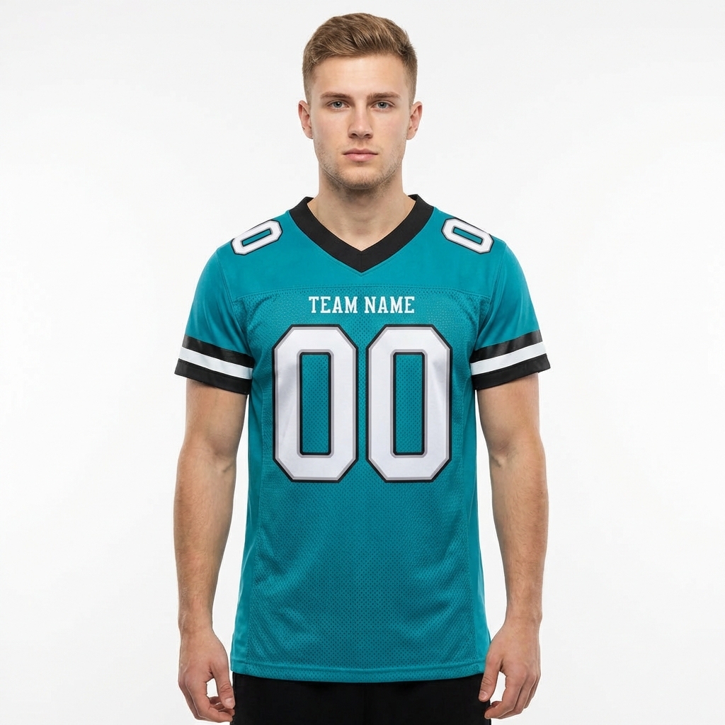 Custom Aqua & White/Black Football Jersey