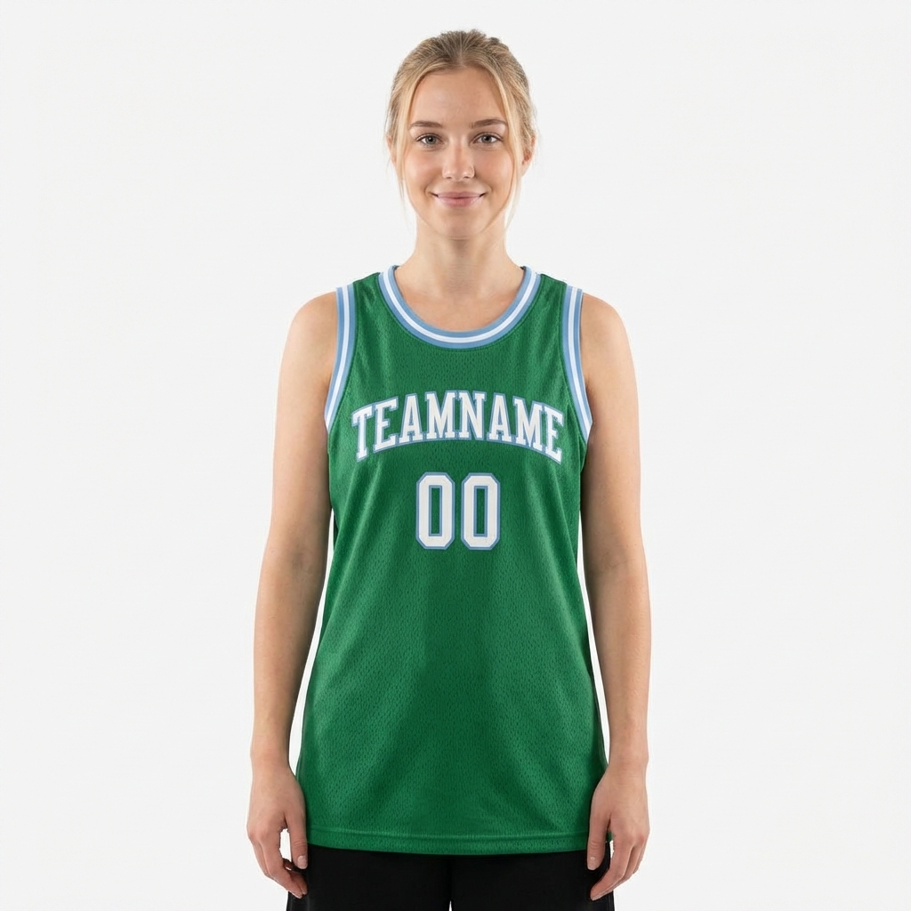 Custom Kelly Green & White/Blue Basketball City Edition Jersey