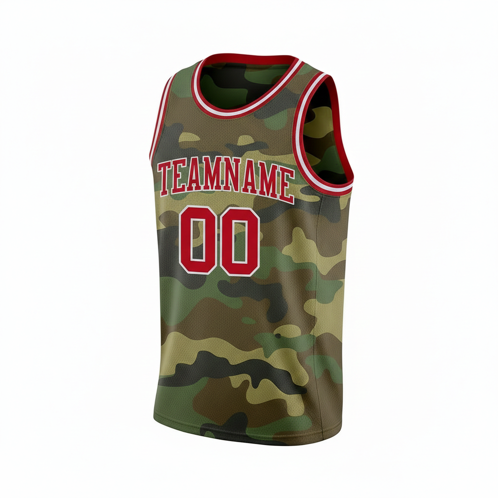 Custom Camo Red & White Salute To Service Basketball City Edition Jersey